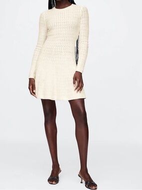 GAP Cream Cable-Knit Long Sleeve Mini Dress